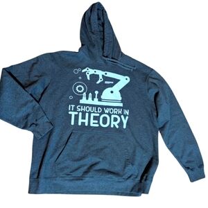 Engineers Fav It Should Work In Theory Gray Fleece Hoodie with Robot Print Sz XL